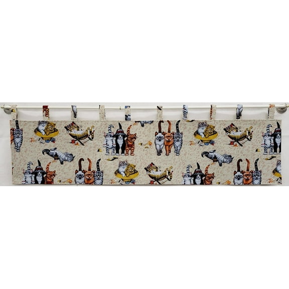 Beach Cats Tab Top Valances (Unlined) (12 Inch Two Valance Panels)