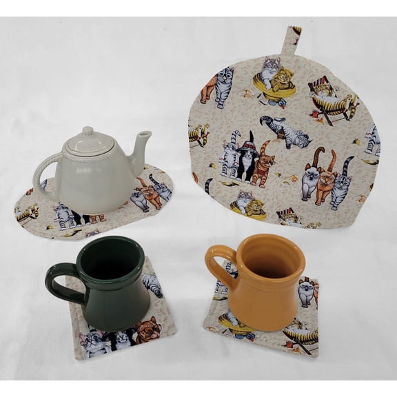 Beach Cats Tea Pot Cozy & Coaster Set