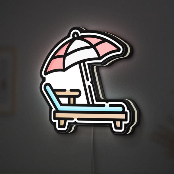 Beach Chair 3D Novelty Light Box, Relaxing Summer Holiday Lamp Decor Featuring Lounger and Umbrella Scene for Coastal Vibes (Width 8 inch, 20cm)