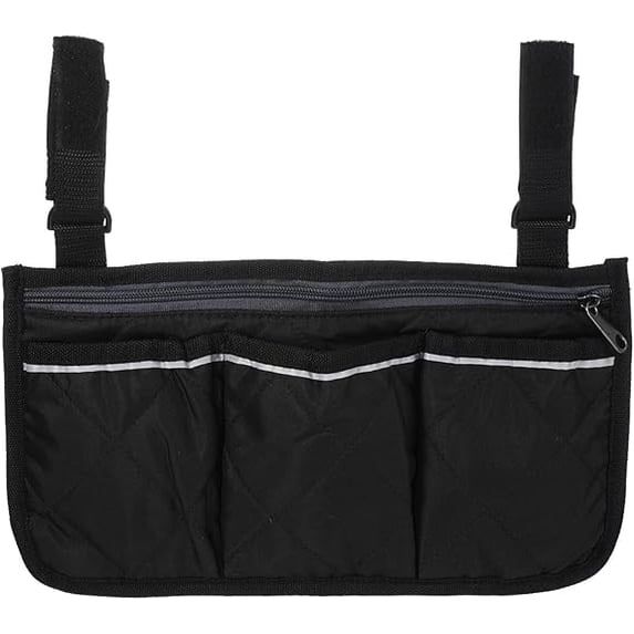 Beach Chair Armrest Bag, Waterproof Beach Chair Hanging Storage Pouch Arm Rest Magazine Snack Bag with 4 Pockets for Camping Outdoors, Black