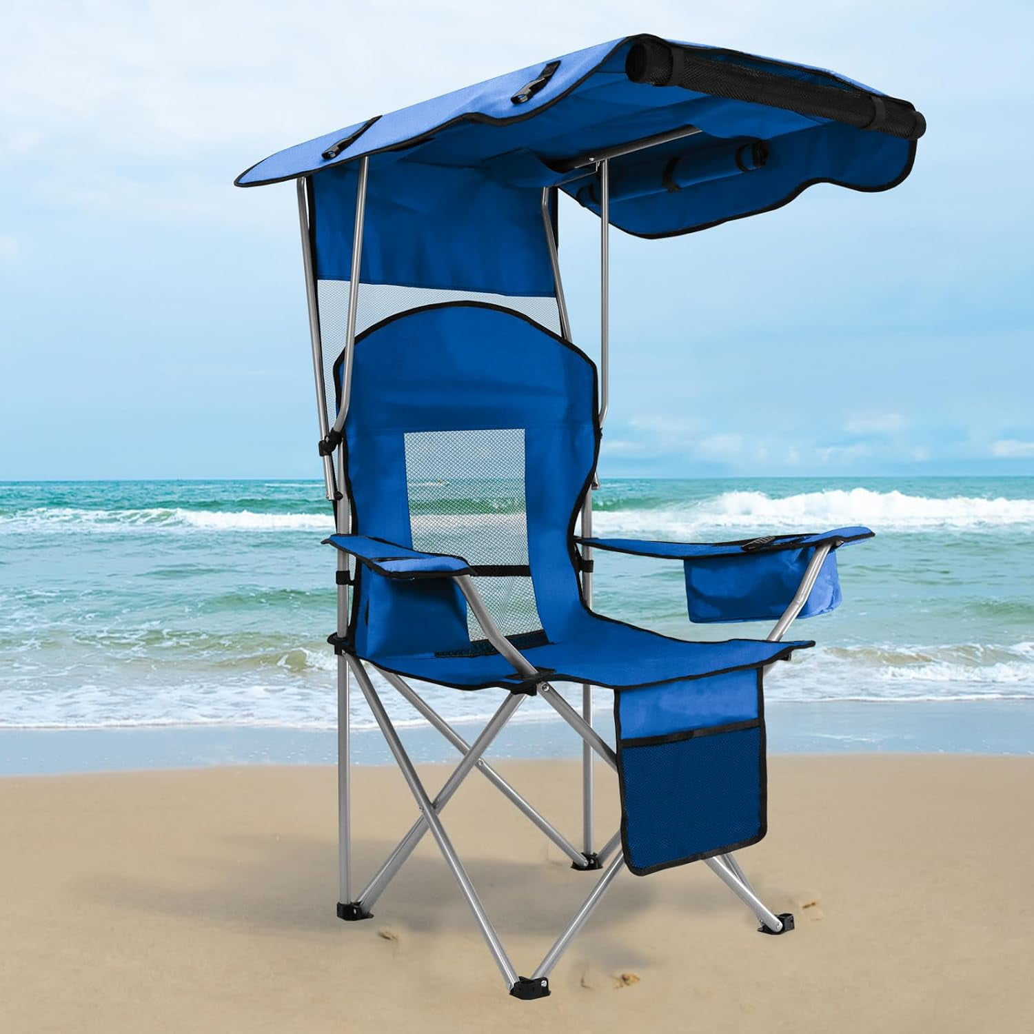 Beach Chair with Canopy Shade, Folding Camping Chair Support to 330LBS