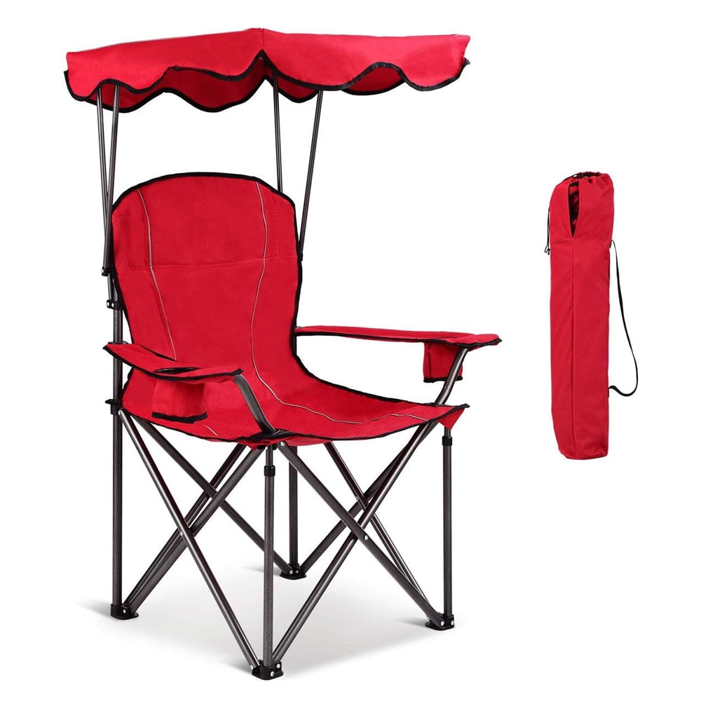 Beach Chair with Canopy Shade, Folding Lawn Chair, Portable Sunshade Chair with Umbrella Cup Holder, Carry Bag for Outdoor, Travel, Hiking, Fishing, Camping,