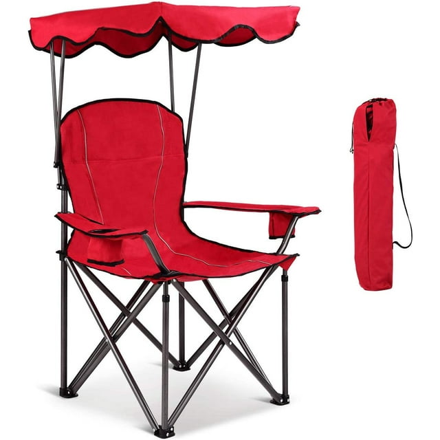 Beach Chair with Canopy Shade, Folding Lawn Chair with Umbrella Cup