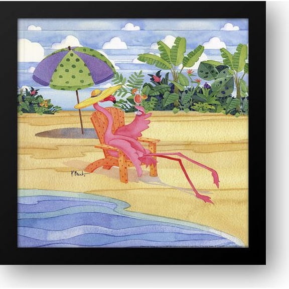 Beach Chair Flamingo 16x16 Framed Art Print by Brent, Paul