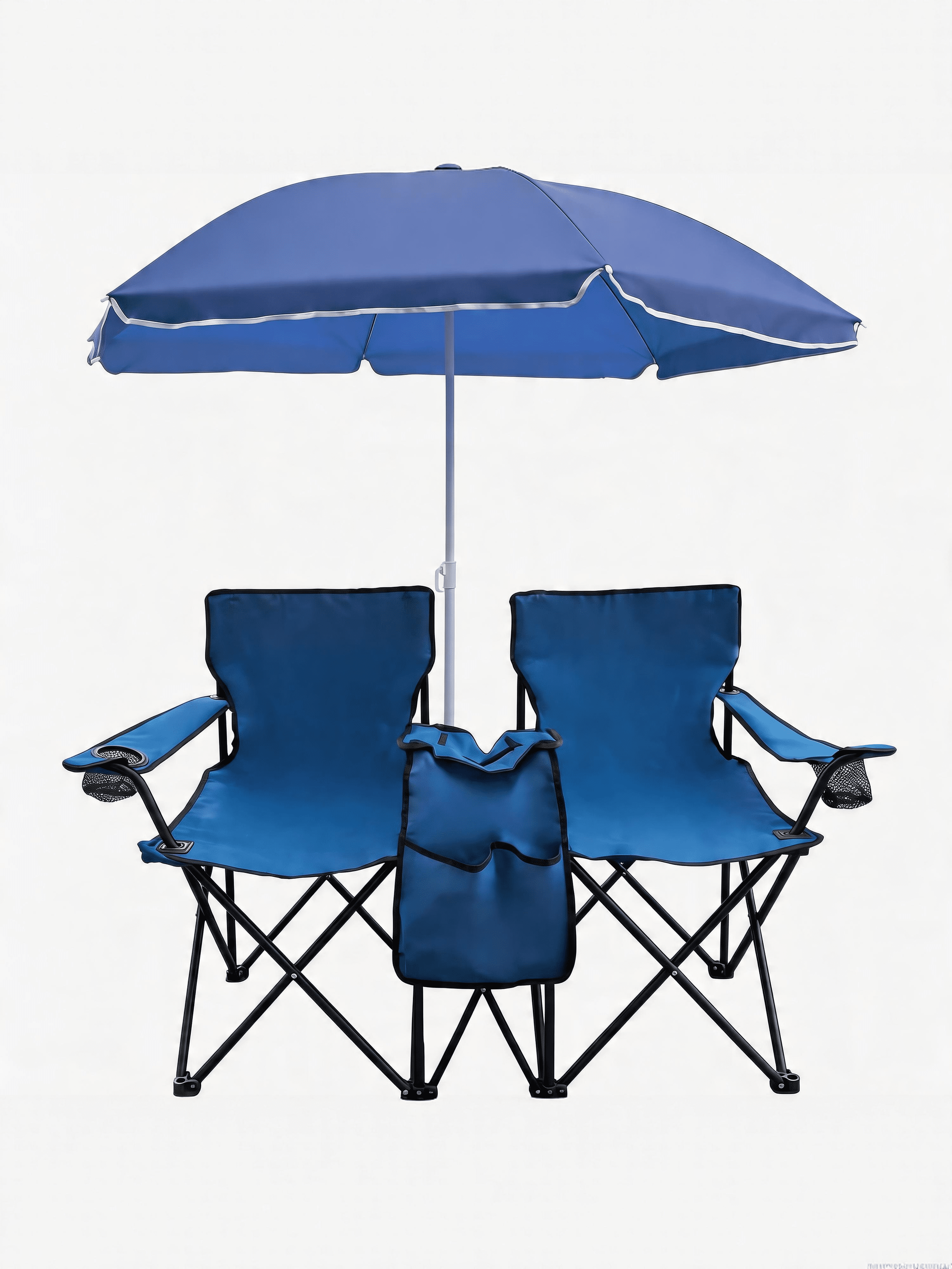 Beach Chair Set with Umbrella Tiltable and Cooler Bag for Outdoor Picnic