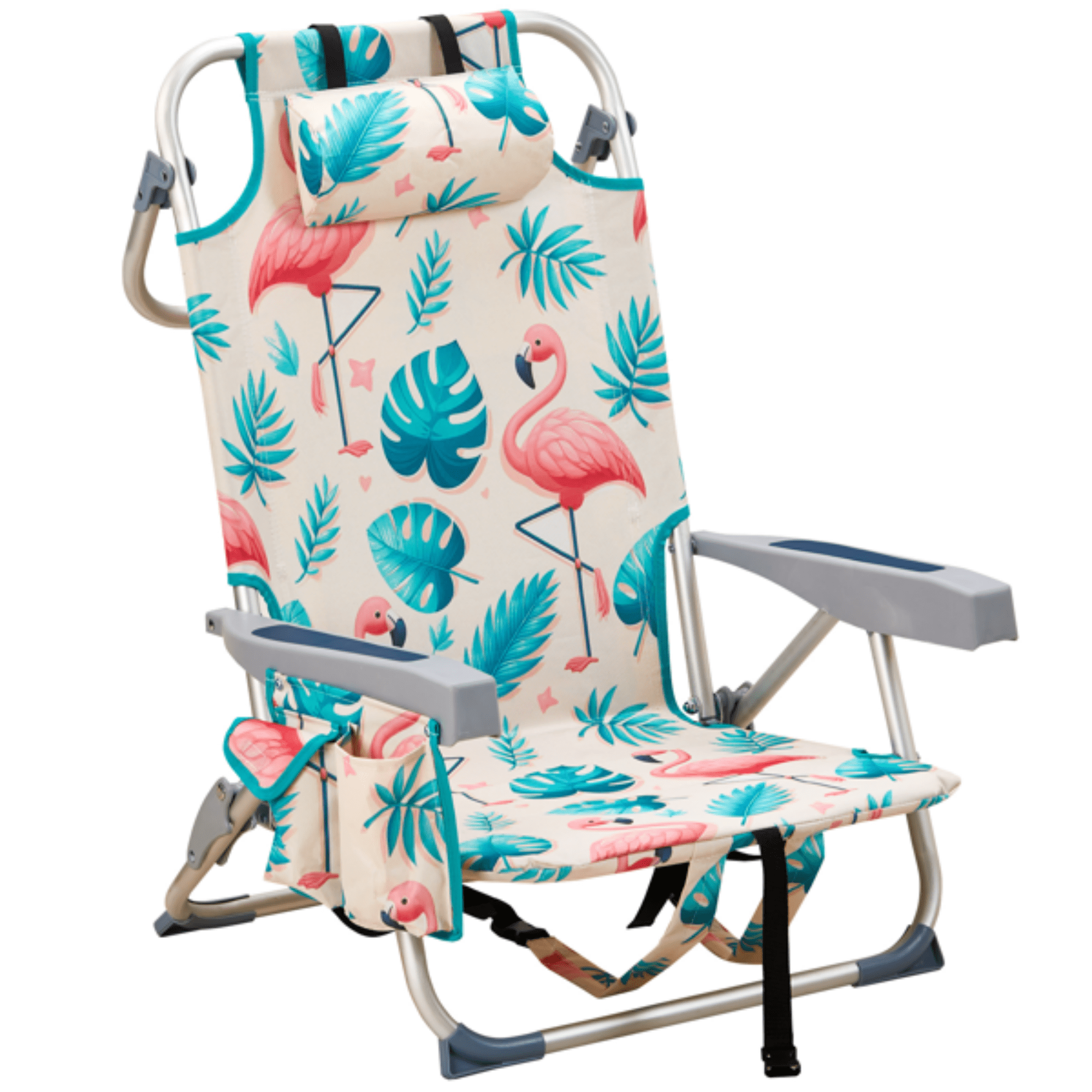 Beach Chair, Short Aluminum Tube Bearing 100kg Oxford Cloth Silver, 63*65*82cm White