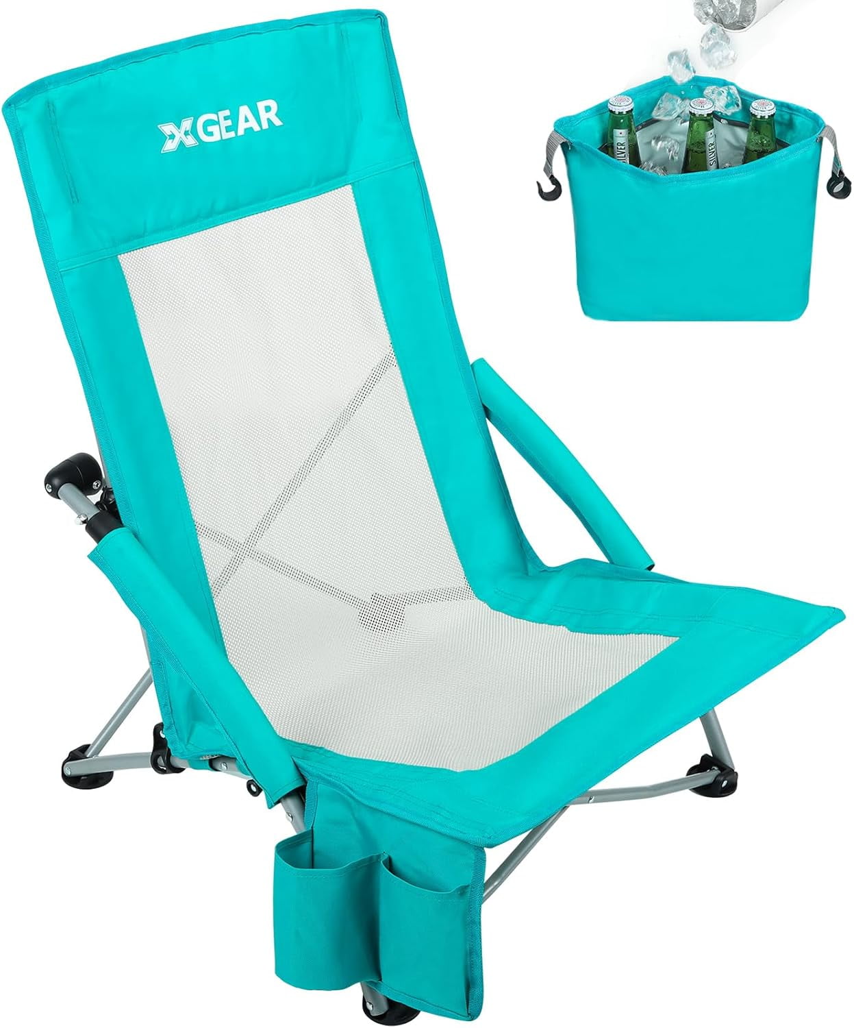Beach Chair Sturdy Beach Chairs for Adults with Cooler Bag, High Back