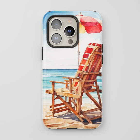 Beach Chair Umbrella For All iPhone Series Protective Phone Case Watercolor Summer