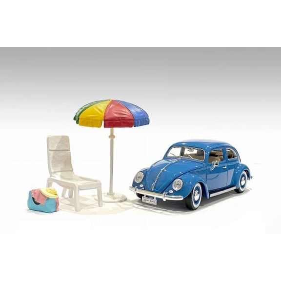 Beach Chair & Umbrella, Multi - American Diorama 76417 - 1/24 scale Figurine - Diorama Accessory