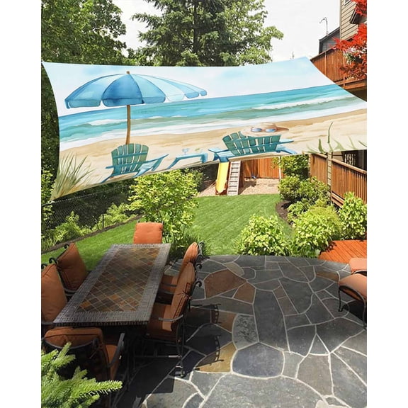 Beach Chair Waterproof Sun Shade Sail Summer Ocean Umbrella Vintage Coastal Outdoor Patio Sun Shades Canopy UV Block Waterproof Sunshade for Garden Backyard Deck Pergola 12x16 Ft