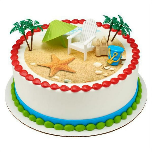 Beach Chair and Umbrella DecotSet with Round Edible Cake Topper Image ...