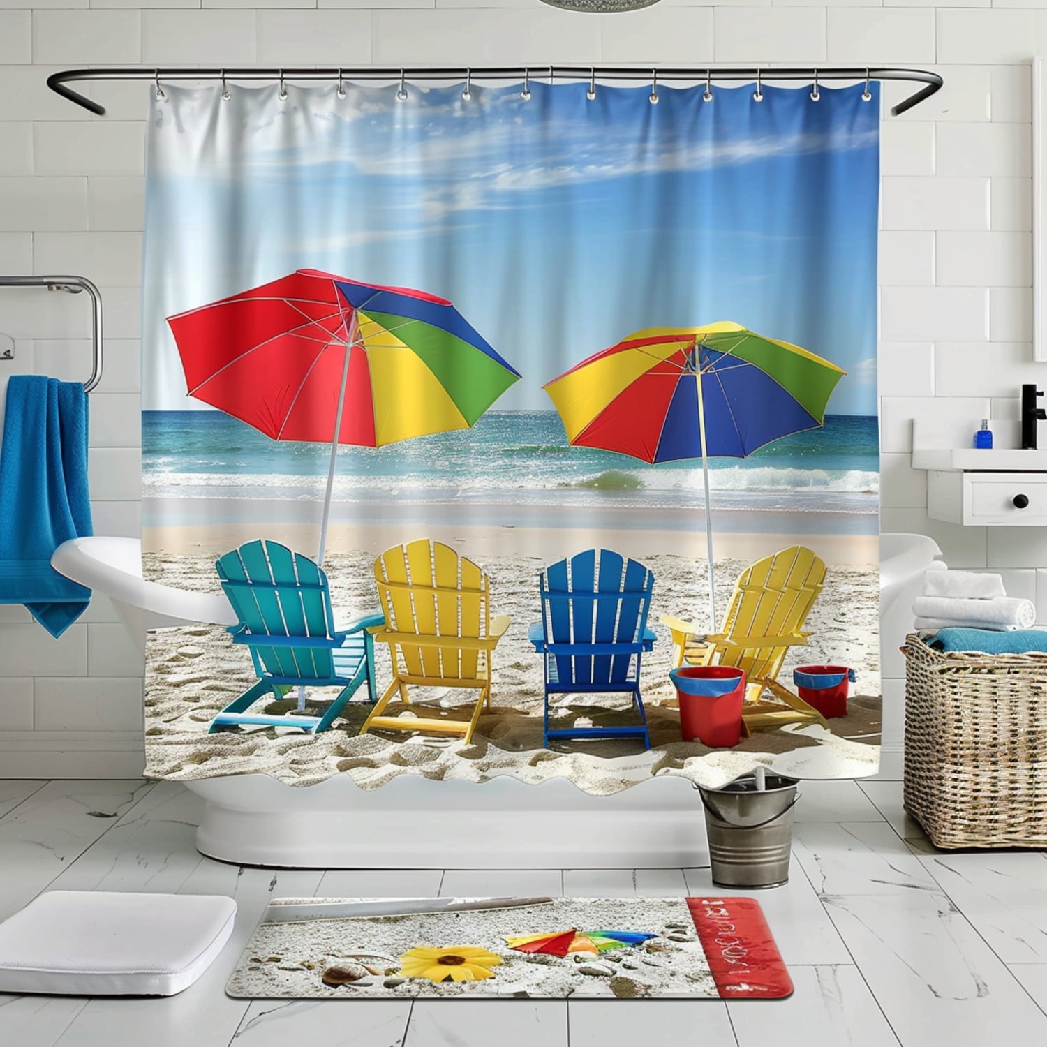 Beach Chair and Umbrella Shower Curtain Summer Bathroom Decor Vibrant