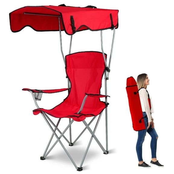 Imountek Heavy Duty Beach Chair with Canopy Shade, Portable Folding Camping Chair with Cup Holder