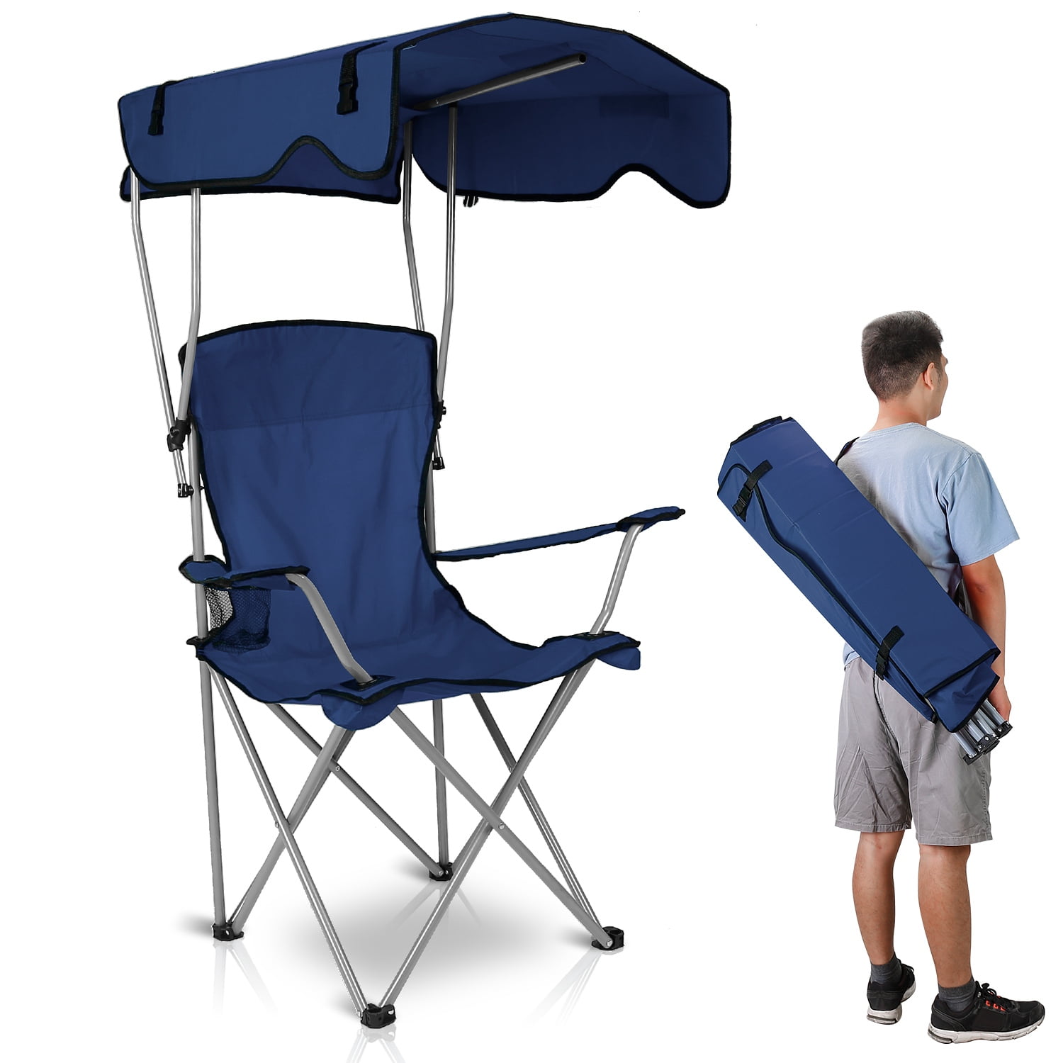 Beach Chair with Canopy Shade, iMountek Folding Canopy Camping Sports  Chair, Blue