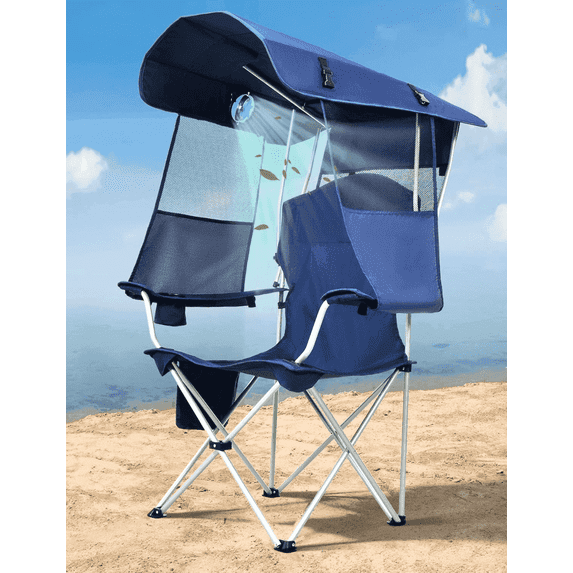 VicTsing Camping Chair with Canopy Shade & Fan, 360° Rotatable, 3-Speed Quiet Fan, Portable Foldable Design, Cup Holder & Side Pocket, Supports 330 lbs