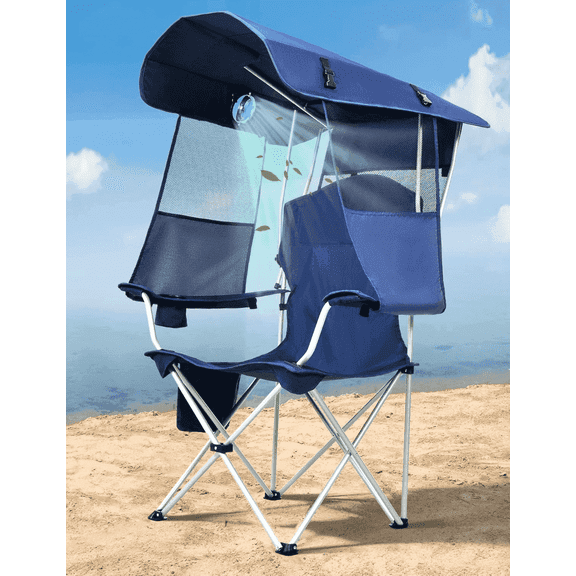 VicTsing Camping Chair with Canopy Shade & Fan, 360° Rotatable, 3-Speed Quiet Fan, Portable Foldable Design, Cup Holder & Side Pocket, Supports 330 lbs