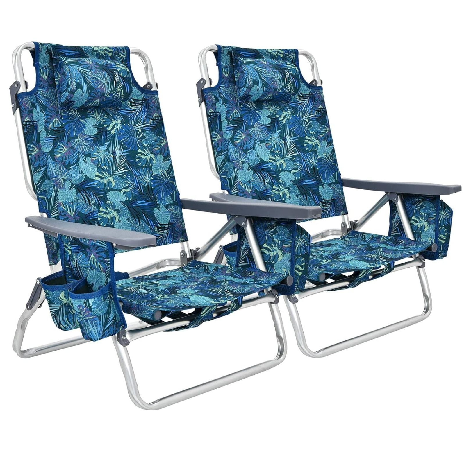 Navy 2-Pack Folding Backpack Beach Chairs with Cushions and Aluminum Frame