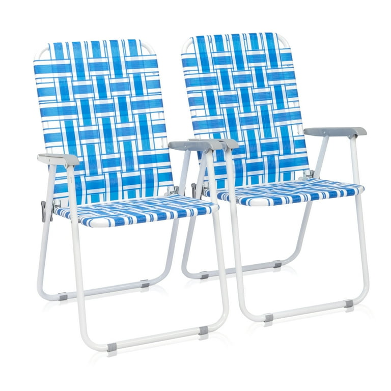 Beach Chairs 2 Pcs Camping Chair with Armrest Folding Layout Chair for Parks Courtyard Beaches Blue White
