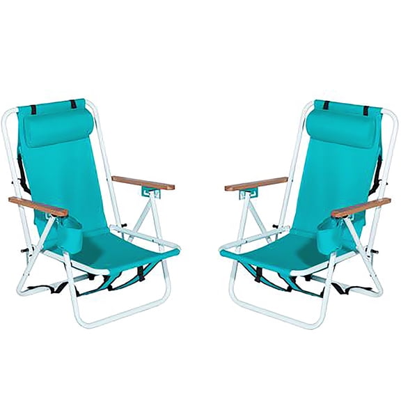 Beach Chairs with 4-Position Recline, Low Seat Camping Chair with High Back, Wide Seat Chair with Cup Holder & Carry Bag, Portable Aluminum Lay Flat Camping Chairs for Beach Poolside