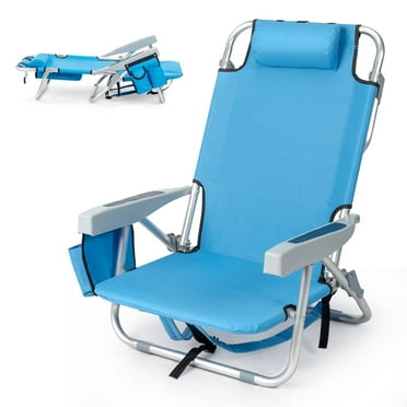 Beach Chairs with 5-Position Recline, 330lbs Folding Backpack Beach Lounge Chairs with Storage Pockets, Cup Holder & Towel Bar, Portable Aluminum Lay Flat Camping Chairs for Travel, Pool & Outdoor