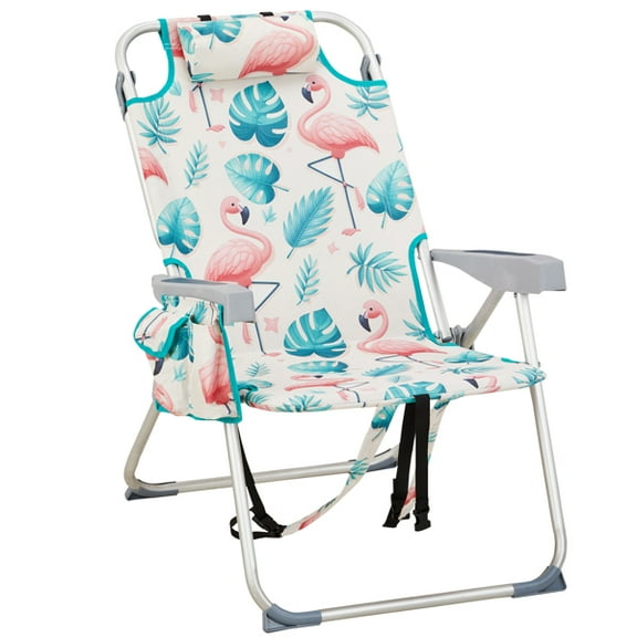 Beach Chairs with 5-Position Recline, 330lbs Folding Backpack Beach Lounge Chairs with Storage Pockets, Cup Holder & Towel Bar, Portable Aluminum Lay Flat Camping Chairs for Travel, Pool & Outdoor