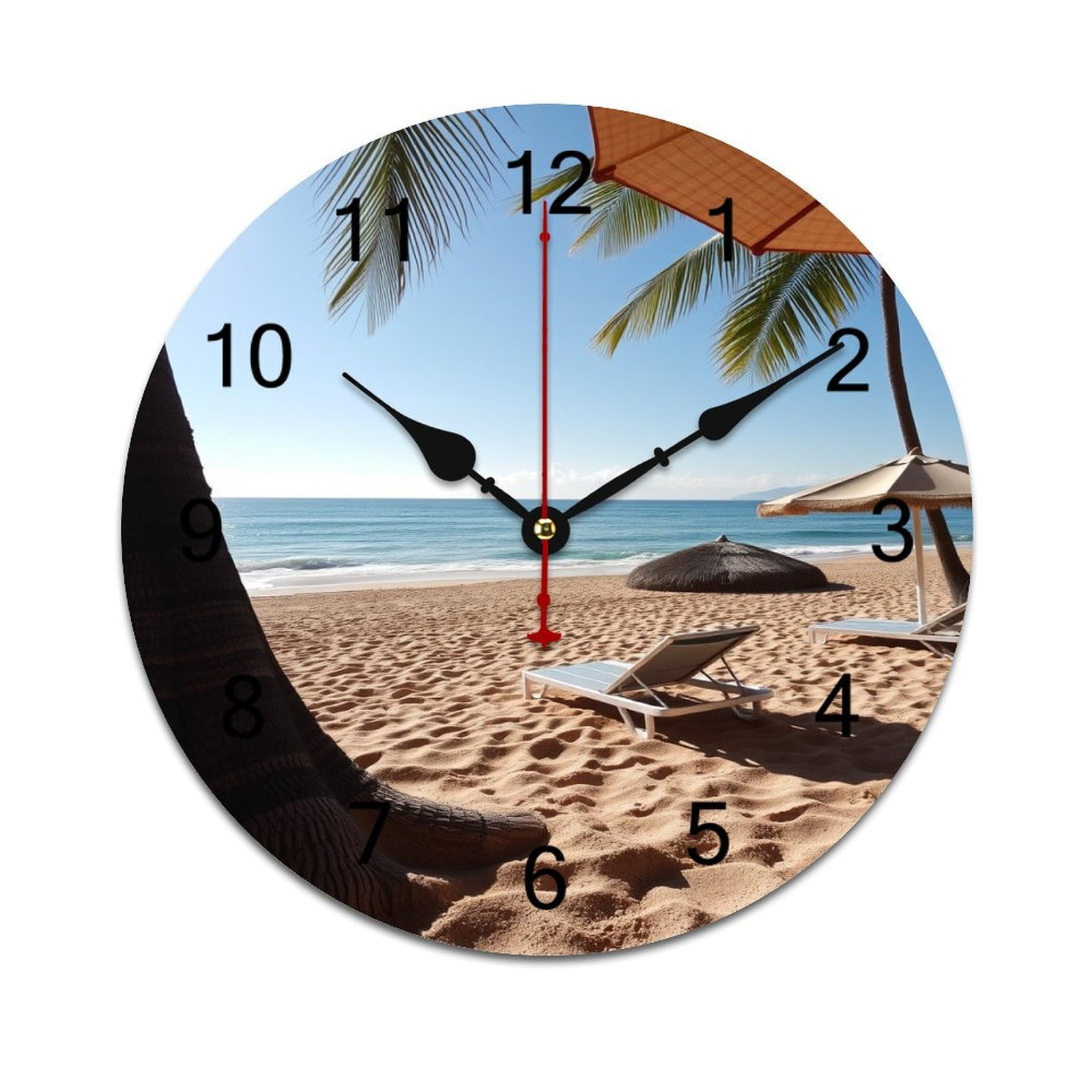 Beach Chairs Paradise Sun Round Wall Clock Modern Design Home Living