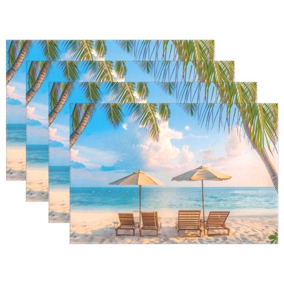 Beach Chairs Trees Sky 12×18 inch Placemats Heat Resistant Washable Foldable Rectangular Placemats Set Decoration Indoor Outdoor for Kitchen Dining Table 4PCs