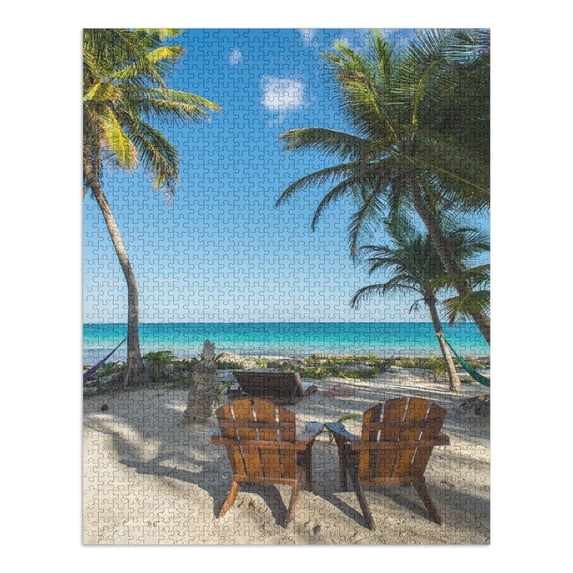 Beach Chairs and Palms (1000 Piece Puzzle, Size 19x27, Challenging Jigsaw Puzzle for Adults and Family, Made in USA)