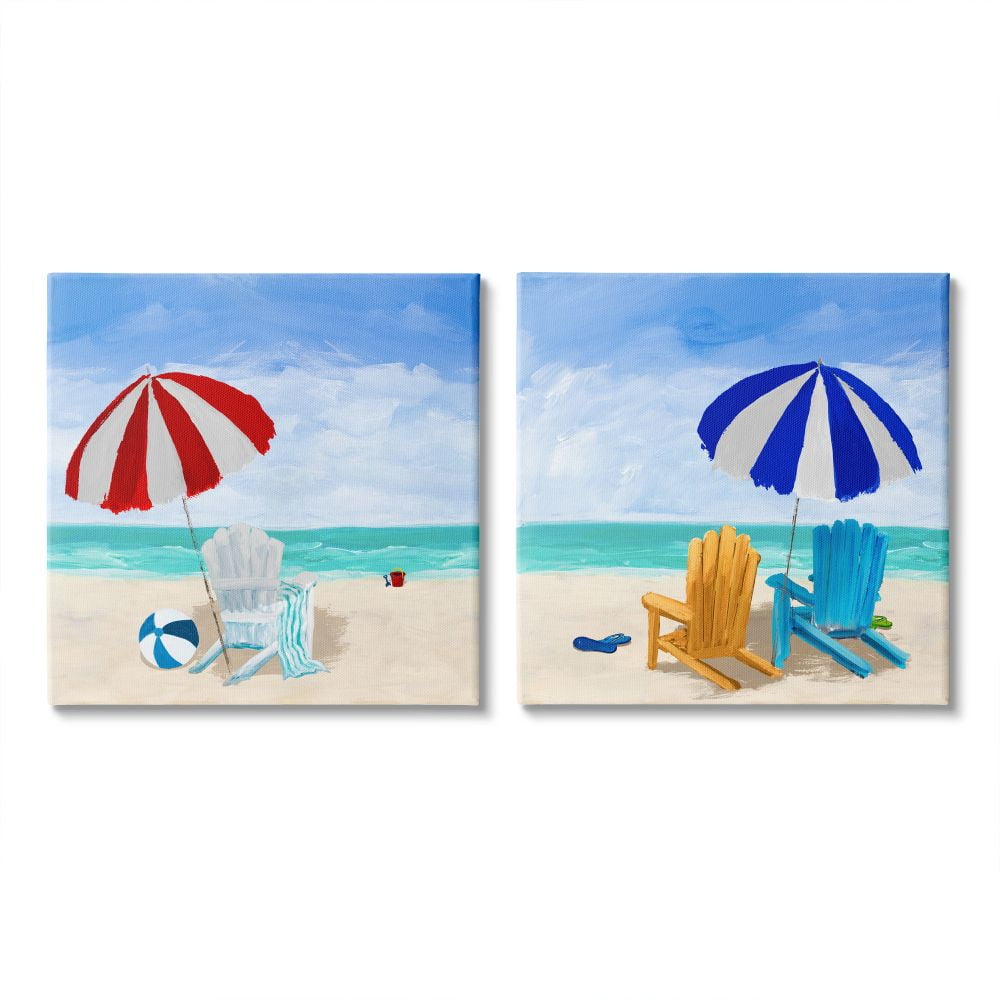 Beach Chairs and Umbrellas Nautical Canvas Wall Art Set for Kids