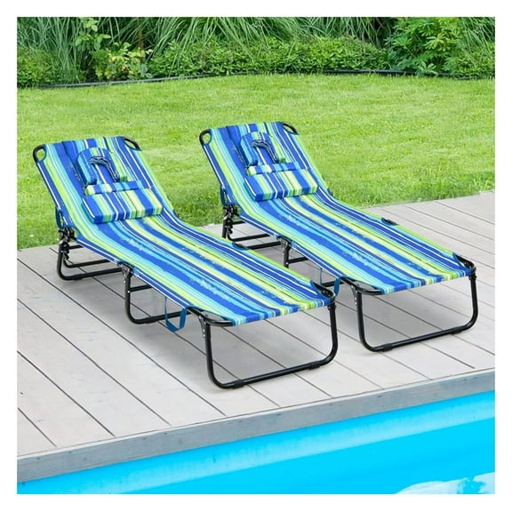 Beach Chaise Lounge Chair with Face Hole, Adjustable 5-Position Recliner, Removable Pillow - Portable Folding Sunbathing Chair for Beach, Patio, Poolside - 350lbs Capacity