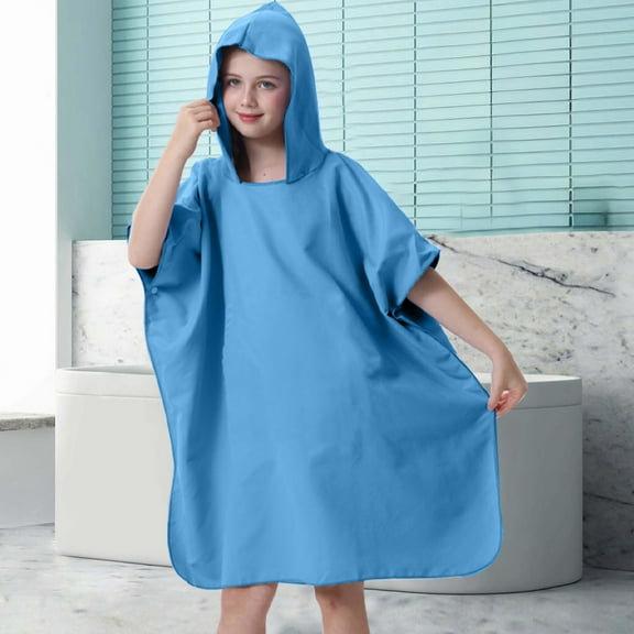 Beach Changing Towel, Fast-Dry Hooded Surf Robe with Pocket, Adjustable Sleeves, Wetsuit Cover-Up for Swimming, Surfing, Bathing, Travel, Kids and Teens