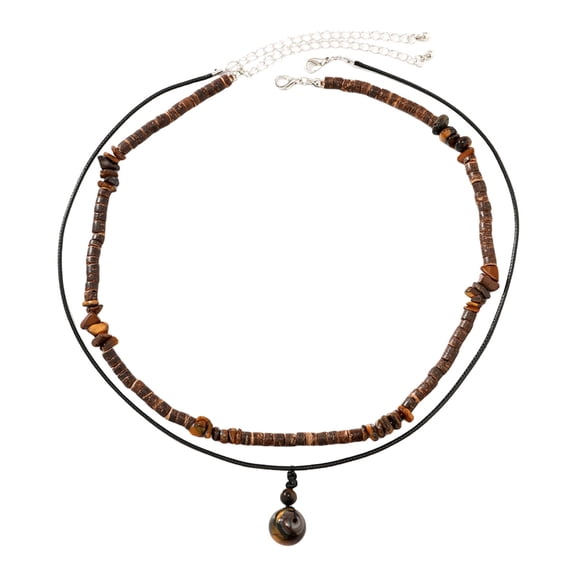 Beach Charm Layering Necklace Set Tigereye Stone Coconut Shell Beads Cord Jewelry For Women Men