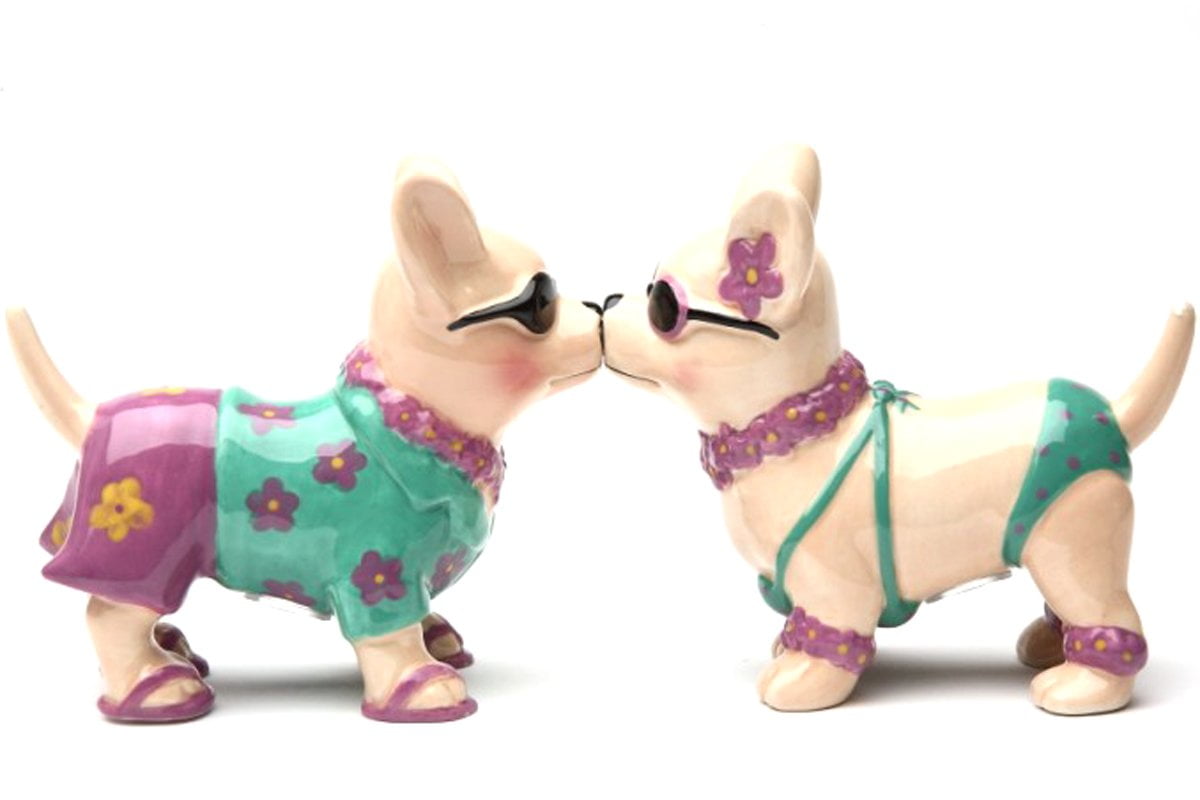 Beach Chihuahua Ceramic Magnetic Salt and Pepper Shakers