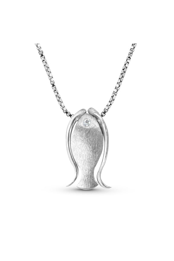 Beach Chic Ocean Fish Sterling Silver Animal Pendant Box Chain Necklace