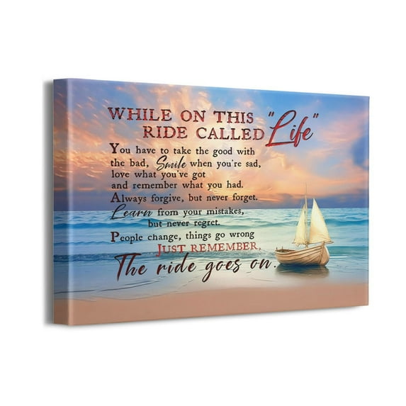 Beach Christian Decor Wall Art While On This Ride Called Life Pictures Quotes Wall Decor Motivational Painting Canvas Print Decor for Office Bedroom Kitchen Dining Room 12x16 Inch