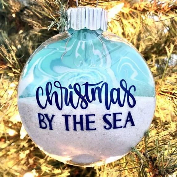 Taicans Beach Christmas Ornament - 'Christmas By The Sea' Ball (2.7in),Unique Seaside Holiday Tree Decoration,Perfect Gift for Beach Lovers,Handmade Hanging Ornament for Coastal Christmas Decor,2D