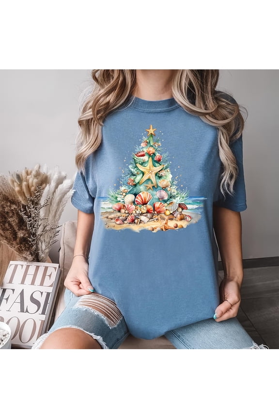 Beach Christmas Shirt, Seashell Christmas Tree Shirt, Sea Shell Christmas Sweater, Christm