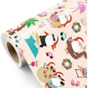 Beach Christmas Wrapping Paper - Mini Roll - 17 Inch x 16.5 Feet - Tropical Beach Santa Wrapping Paper for Christmas, Holiday, Party Celebration