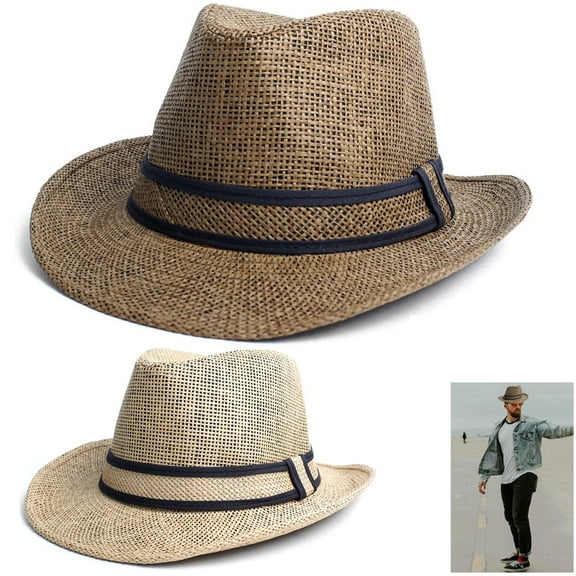 Beach Classic Trilby Short Brim Fedora Hat Band Cuban Cap Summer Men Women L/XL