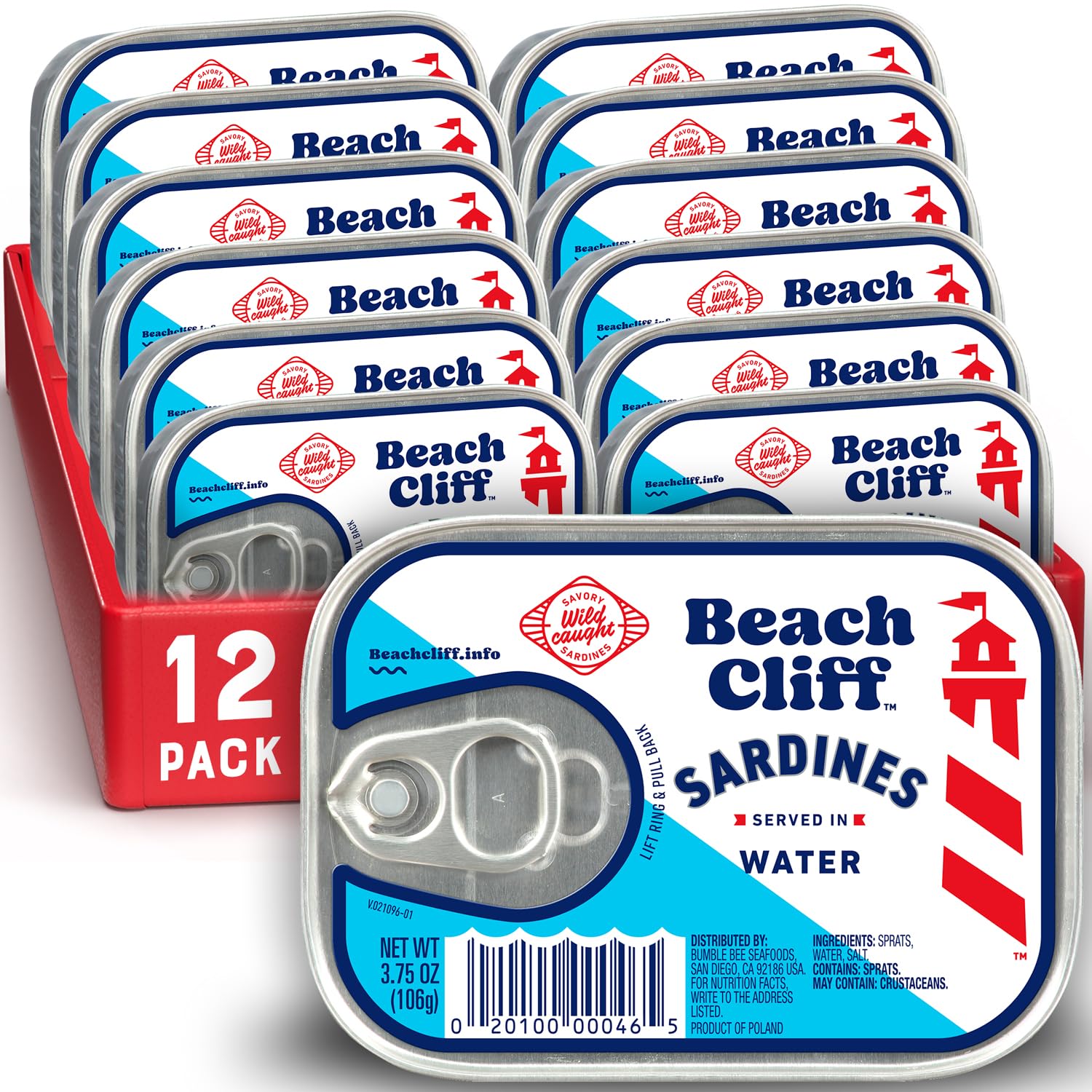 Beach Cliff Sardines in NG01 Water, 3.75 oz Can (Pack of 12) Wild