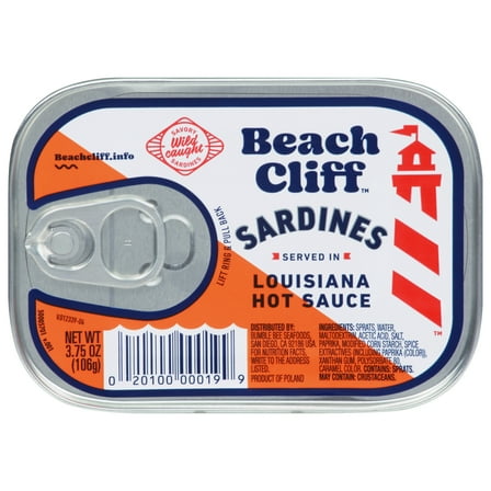 Beach Cliff Wild Caught Sardines in Louisiana Hot Sauce, Gluten Free, 11g Protein Per Serving, Shelf Stable Tin Can, 3.75 oz