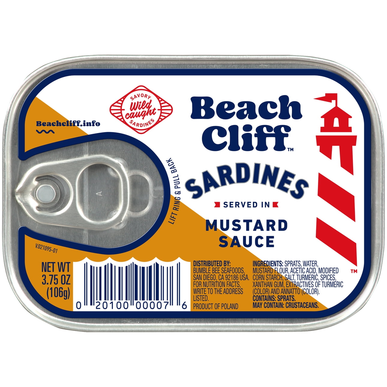 (6 pack) Beach Cliff Sardines in Mustard Sauce, 3.75 oz Can, Shelf Stable Canned Wild Caught