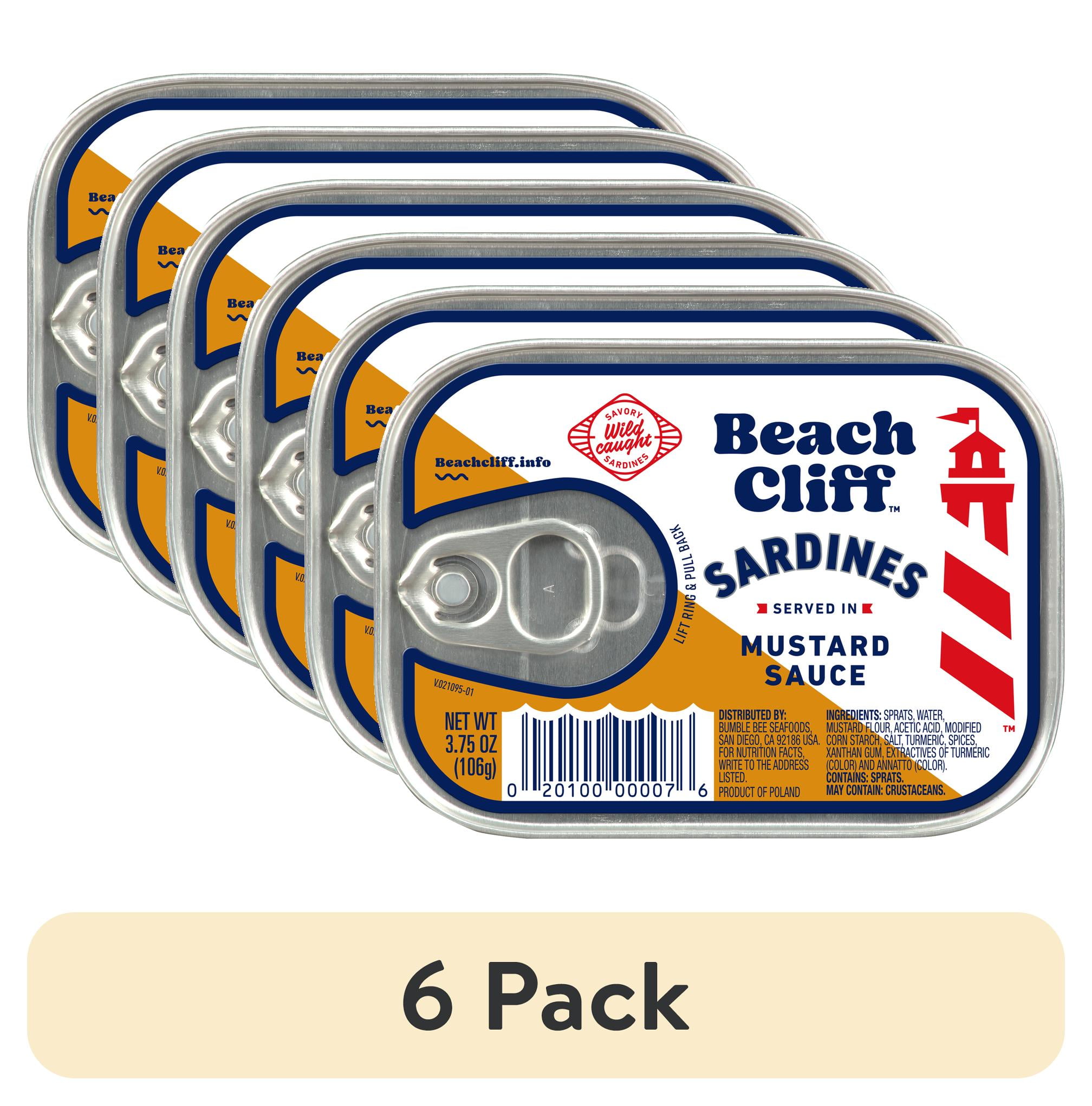 (6 pack) Beach Cliff Sardines in Mustard Sauce, 3.75 oz Can, Shelf