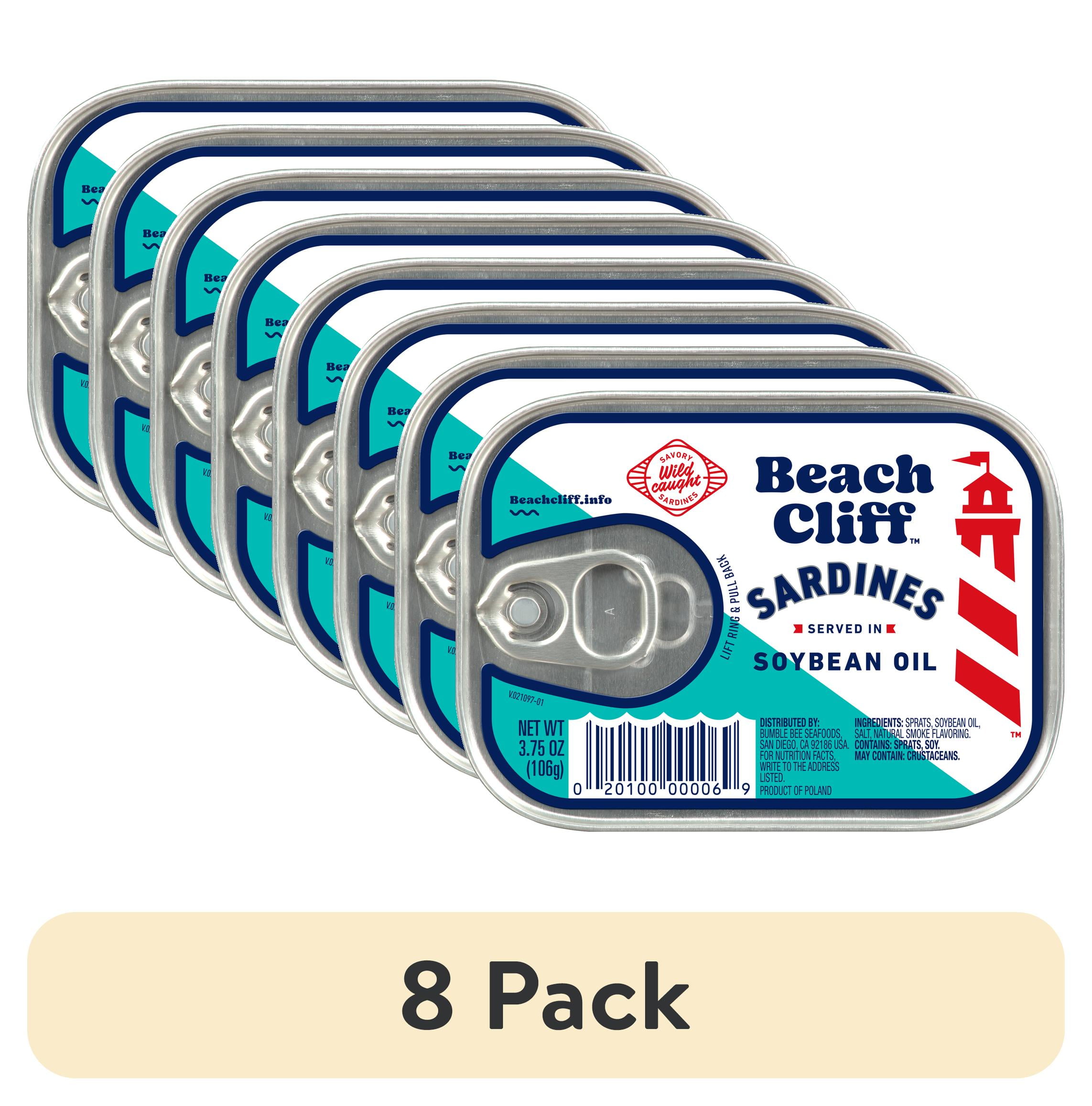 (8 pack) Beach Cliff Sardines in Soybean Oil, 3.75 oz Can, Shelf Stable
