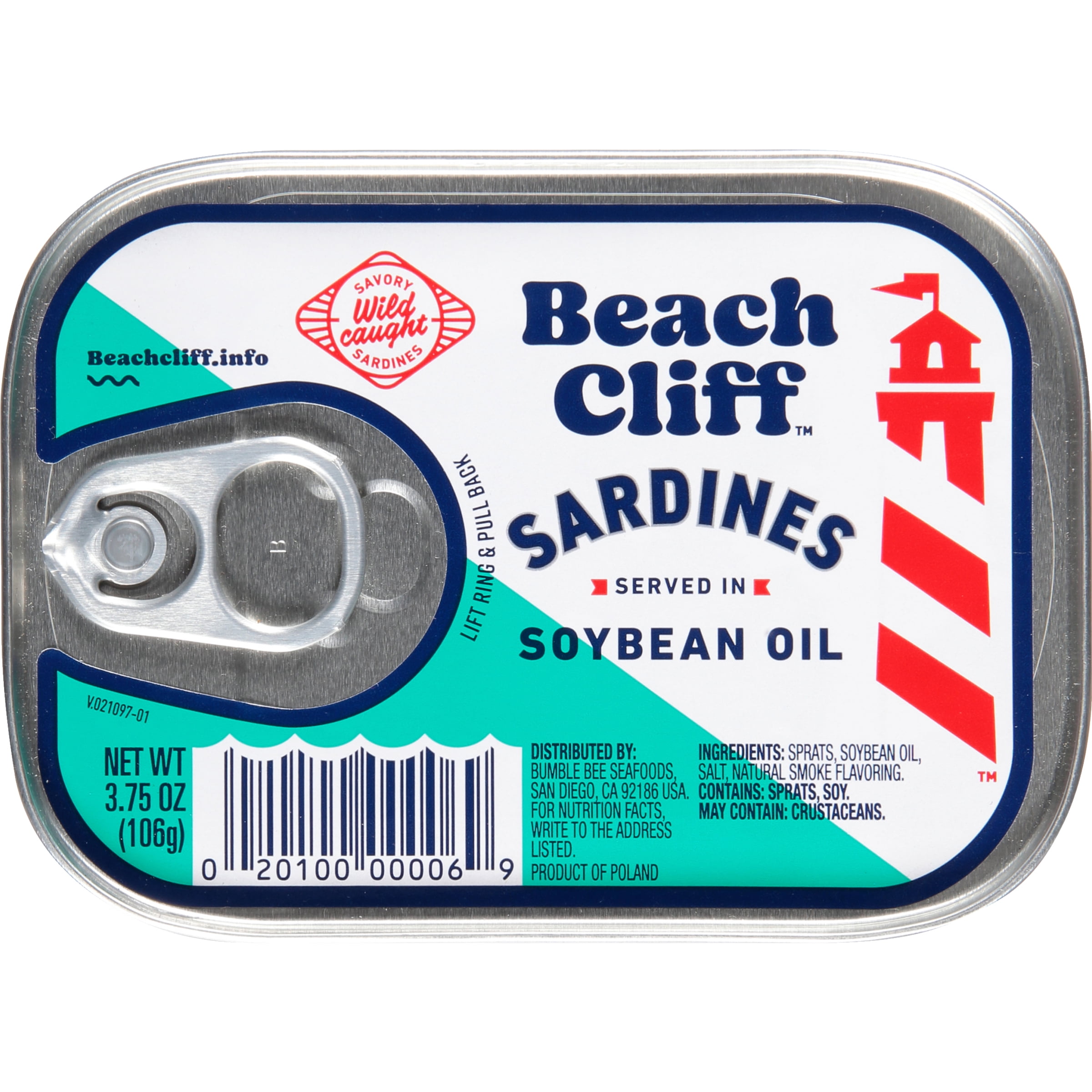 Beach Cliff Sardines in Soybean Oil, 3.75 oz Can, Shelf Stable Canned