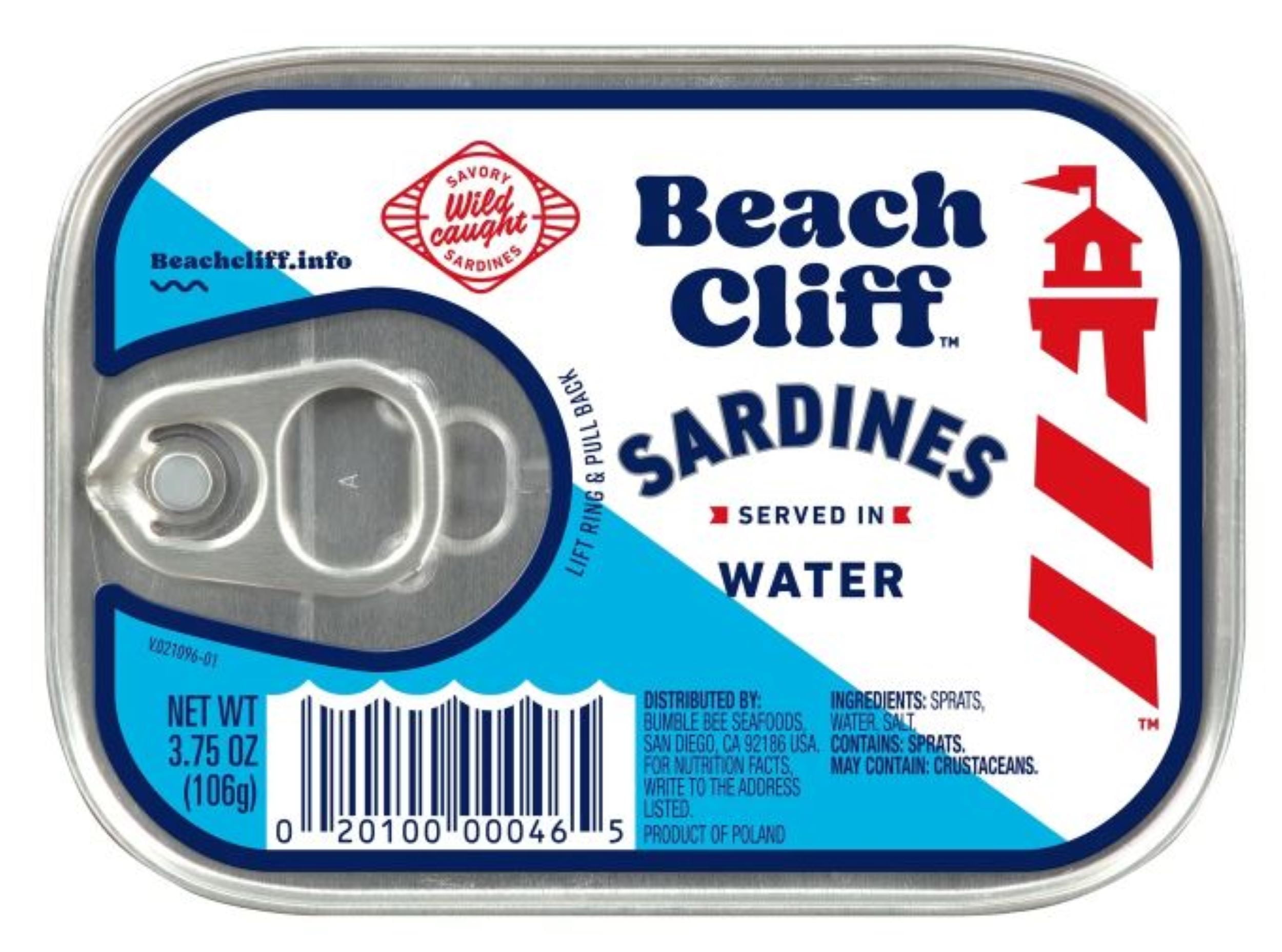 Beach Cliff Sardines in Water, 3.75 oz Can, Shelf Stable Canned Wild