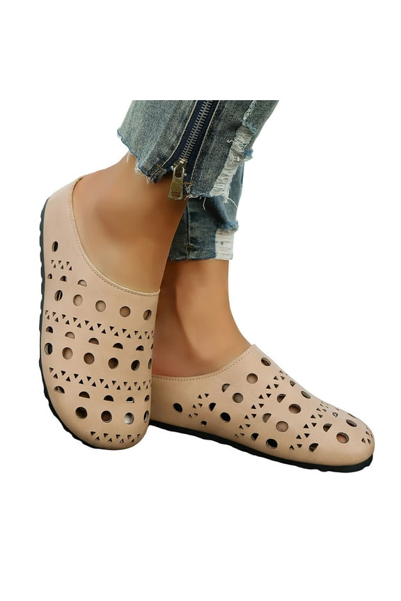 Beach Clog Mules for Women 2025 Summer Leather Comfortable Closed Toe Backless Wedge Walking Slipper Sandals