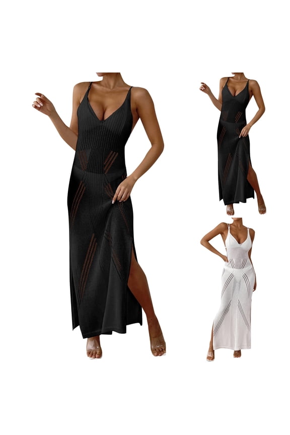 Beach Clothes for Women , Crochet Swimsuit , Vacation Dress Women's Vacation Beach Long Dress Sleeveless Split Maxi Dress With Adjustable Straps Slim Fit