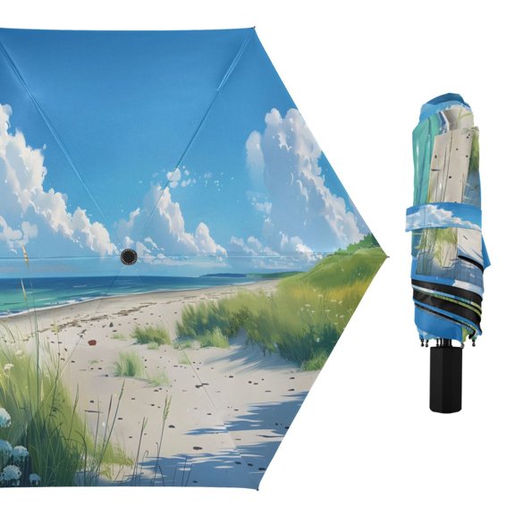 Beach Cloud Sea Compact Sun Umbrella Windproof Travel Umbrellas for Rain Strong Portable UV Protection
