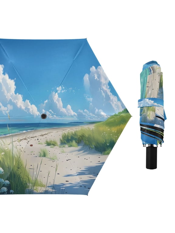 Beach Cloud Sea Compact Sun Umbrella Windproof Travel Umbrellas for Rain Strong Portable UV Protection
